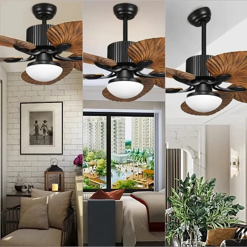 Moktan Sabai Outdoor Ceiling Fan 5 Palm Leaf Blades Brown Tropical