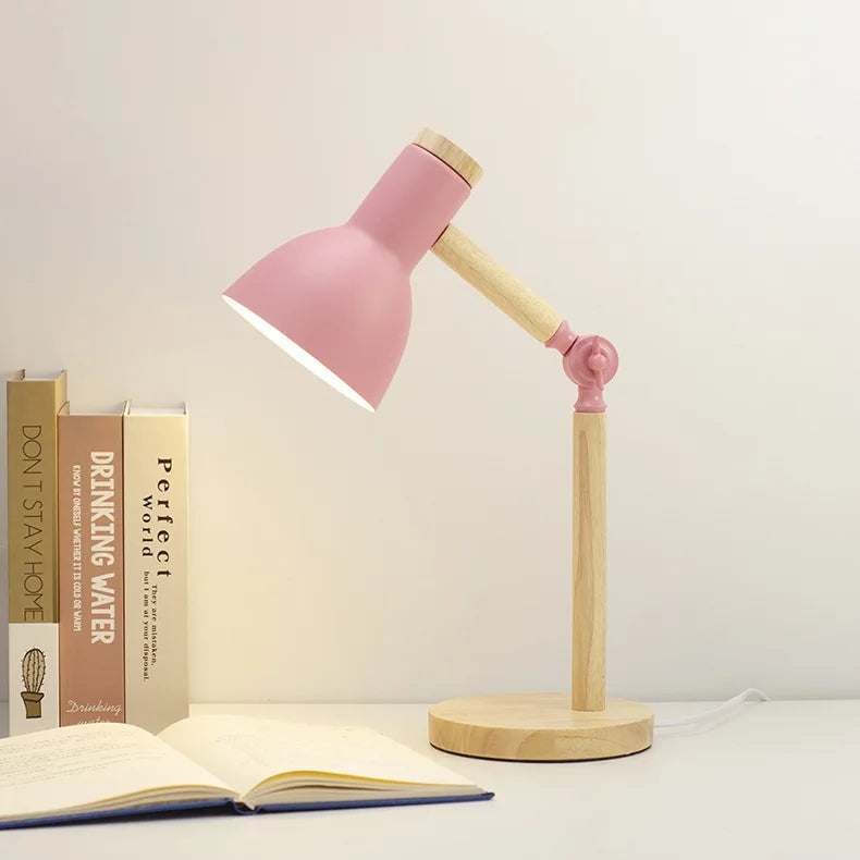 Moktan Sabai Nordic Wood Table Lamp Eye Care E27 Desk Light Adjustable Bedside Reading Lamp pink
