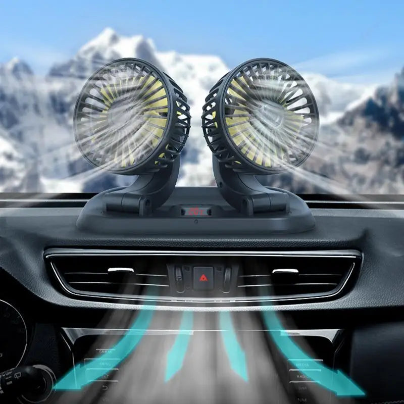 Moktan Sabai Dual Head Car Fan | 12 Volt Portable Fan with 3-Speed Settings | Compact Design for Enhanced Air Circulation