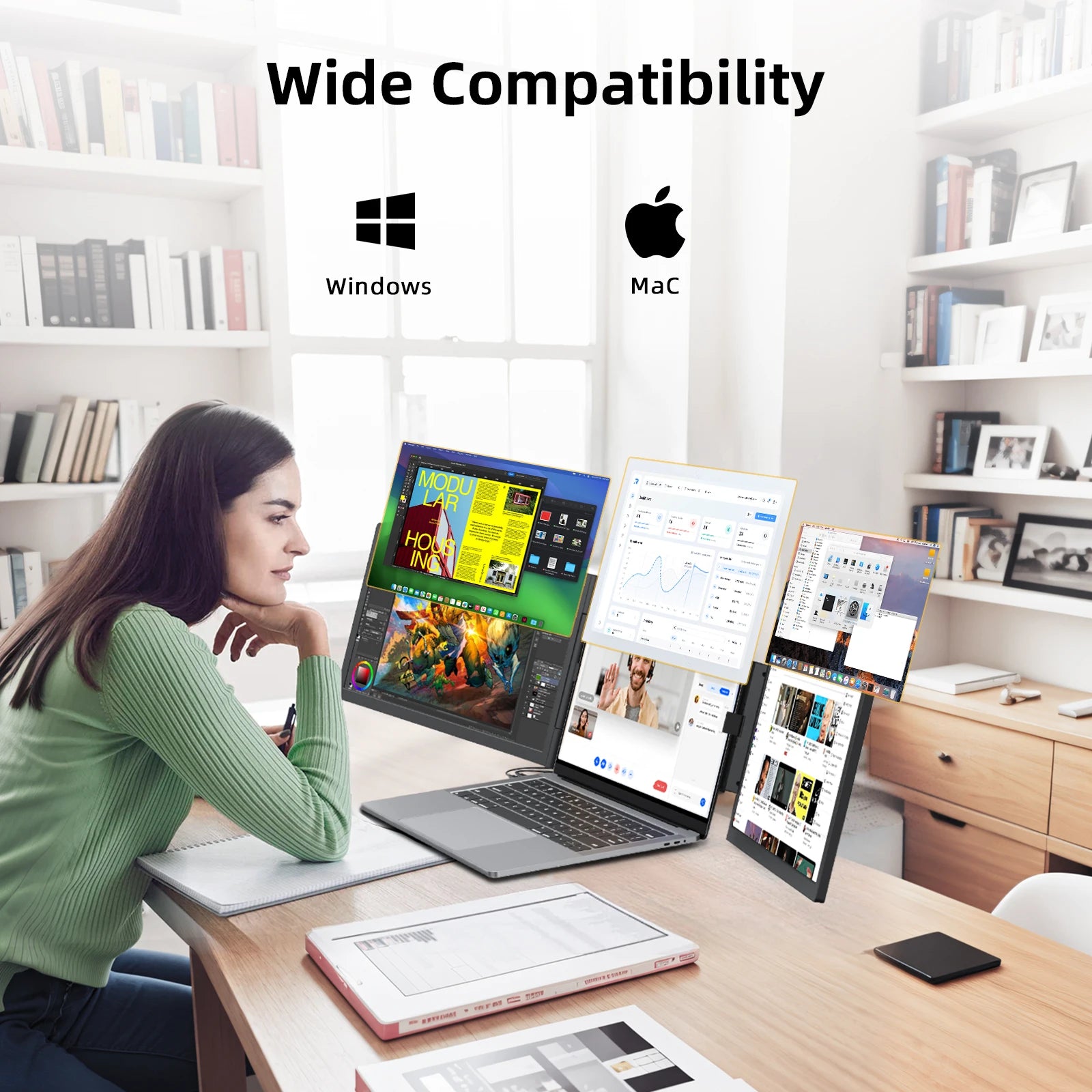 Moktan Sabai 14" Dual Laptop Monitor Amoudo FHD IPS USB-C Portable Triple Screen Windows Mac Xbox