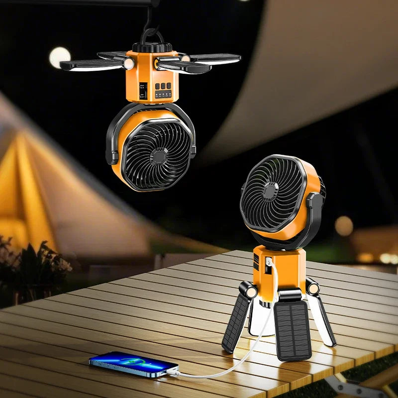 Moktan Sabai Rechargeable Camping Fan | Battery Powered Fan with 6000mAh Battery | Portable Cooling and LED Light for Outdoor Adventures Yellow