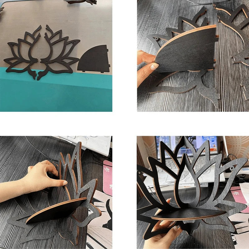 Moktan Sabai Wooden Lotus Wall Shelf Aromatherapy Essential Oil Holder Decorative Rack Corner