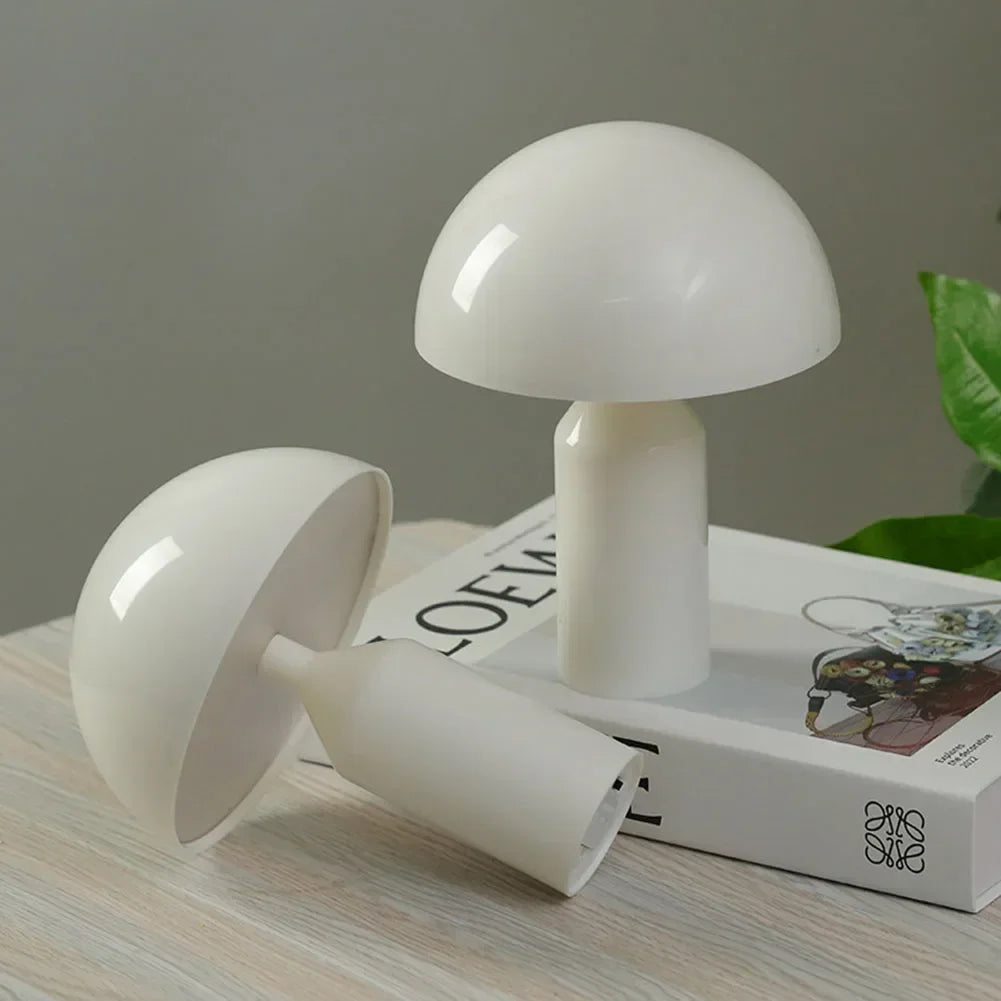 Moktan Sabai Mushroom LED Table Lamp with Touch Dimming | Rechargeable Bedside Night Light Beige white