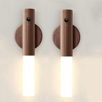 Rechargeable Motion Sensor Wall Sconce – Magnetic Wooden Night Light for Bedroom