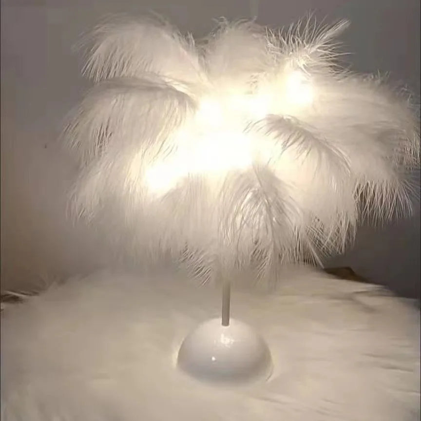 LED Feather Lamp Bedroom Night Light Decorative Table Lamp Party Birthday Gift