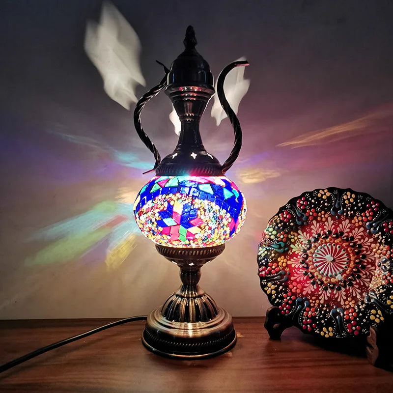 Moktan Sabai Turkish Mosaic Table Lamp Handcrafted Glass Vintage Mediterranean Romantic Bedside Light
