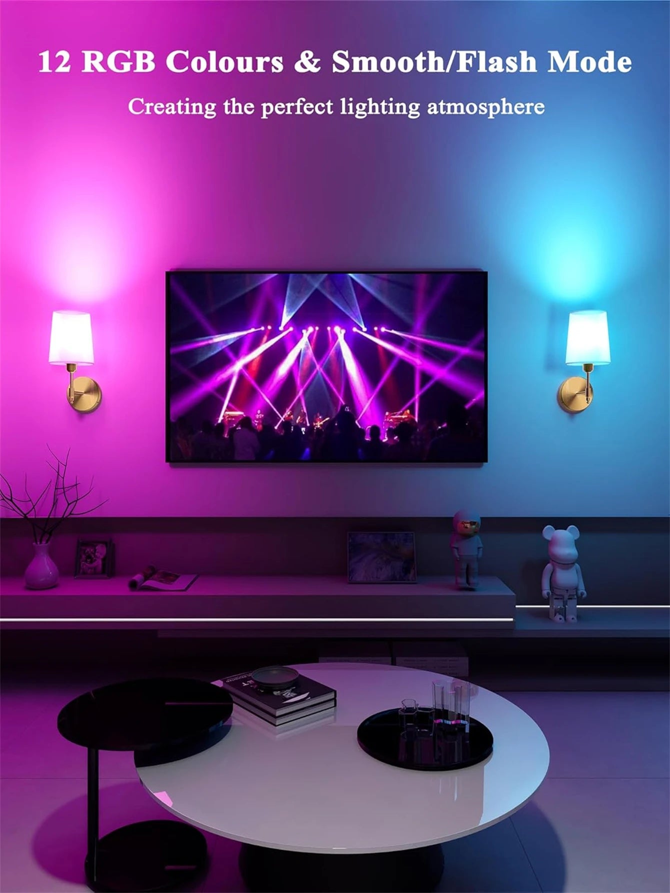 Moktan Sabai Wireless Wall Lamp – Rechargeable RGB Battery Light with Remote for Bedroom Decor