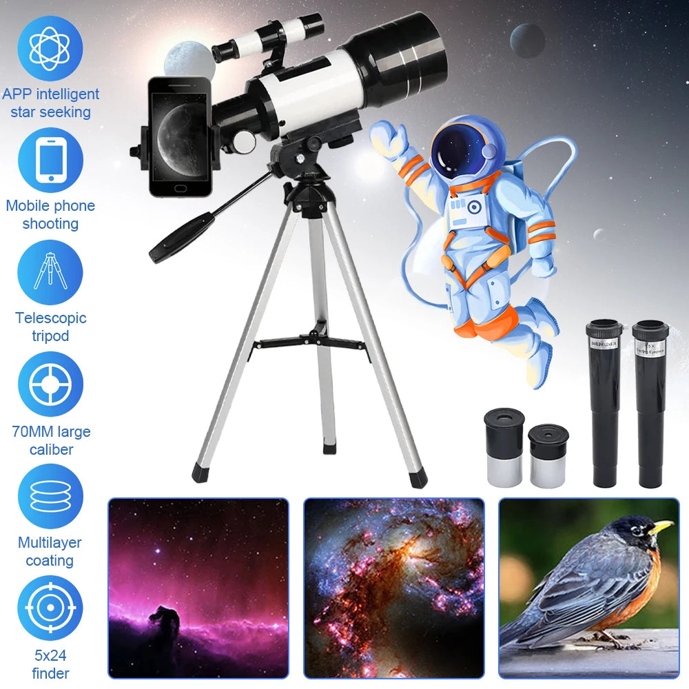 Moktan Sabai 150X Astronomical Telescope 70mm Aperture Portable Refractor with Phone Adapter