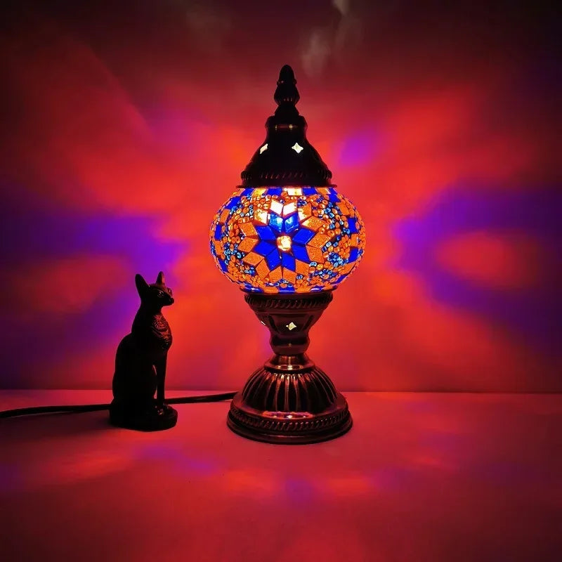 Moktan Sabai Turkish Stained Glass Table Lamp Mosaic Retro Bedside Cafe Decor Light