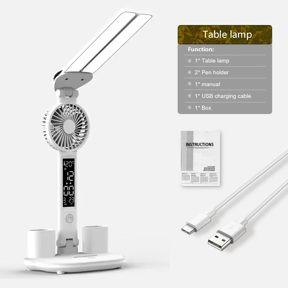Moktan Sabai LED Eye Protection Desk Lamp Double Head Rechargeable Dimmable Light for Study with fan 18650