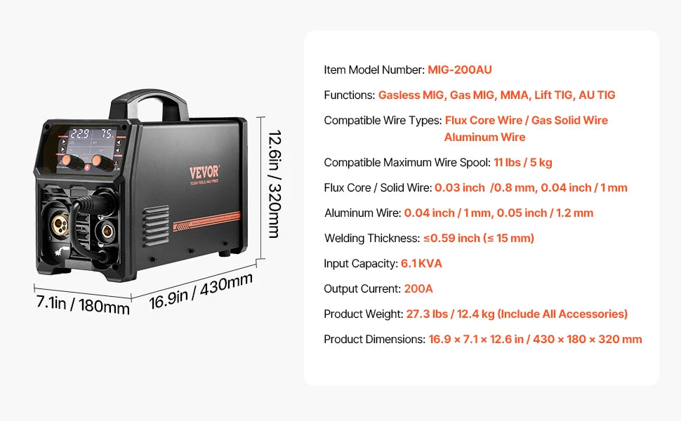Moktan Sabai SucceBuy 5-in-1 MIG Welder 200Amp Multi-Process MIG TIG Stick Welding Machine LCD