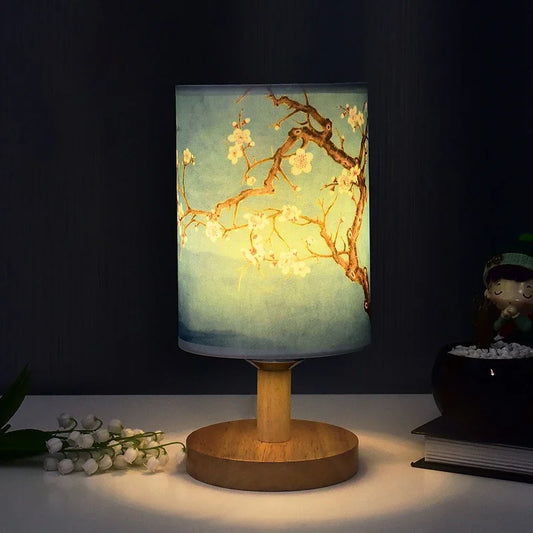 LED Square Table Lamp Dimmable Bedside Light Fabric Shade Chinese Style Decor