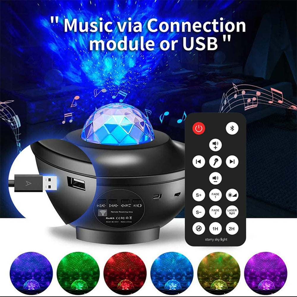 Moktan Sabai Galaxy Projector Starry Sky Night Light with Ocean Wave Music Remote USB for Kids