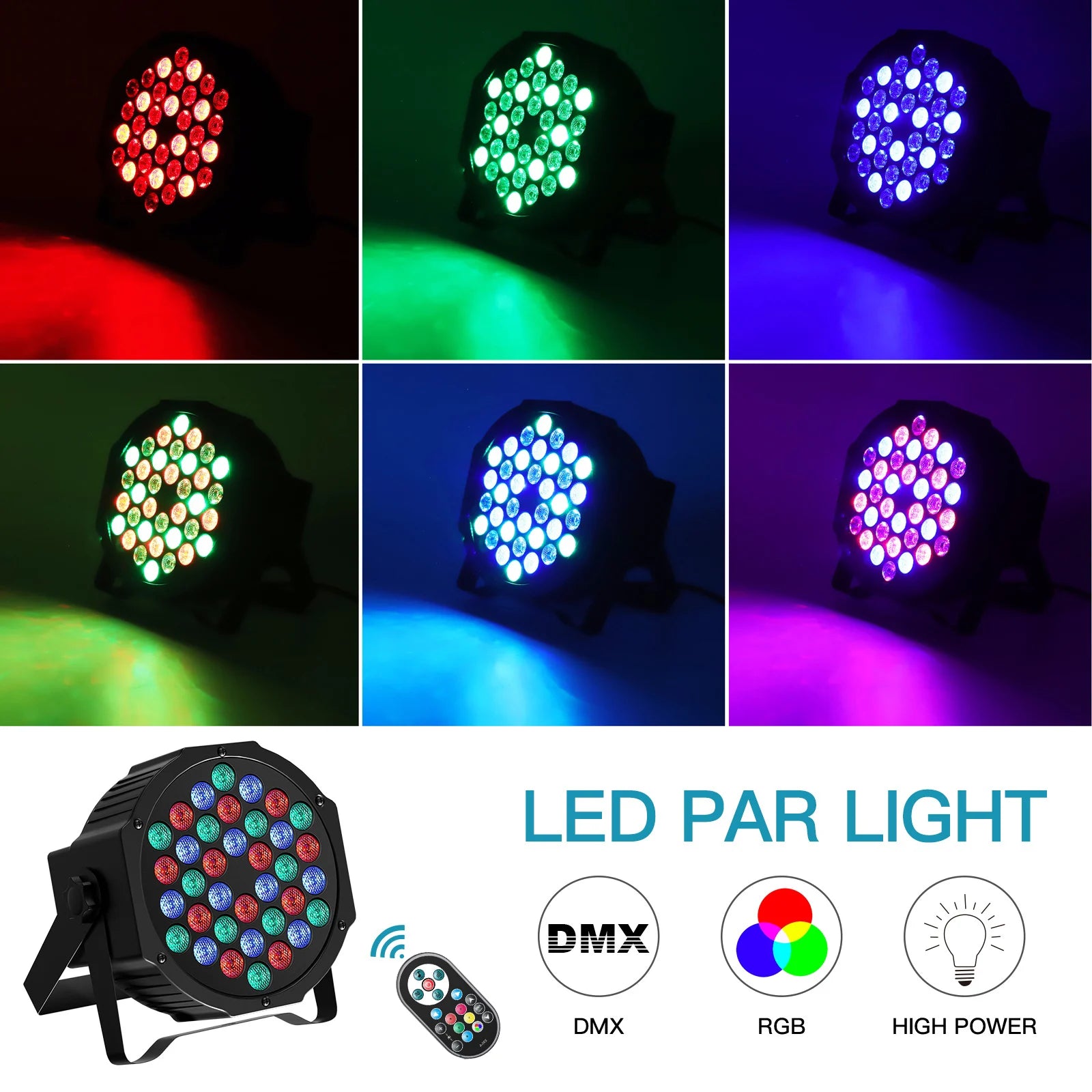 Moktan Sabai RGB Par Lights 36LED Stage Lighting – DMX512 Uplights for DJ, Party, Wedding Events