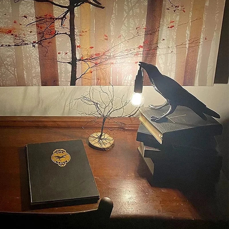 Moktan Sabai Crow Bird Wall Lamp – Resin Bedside Night Light for Bedroom & Living Room Decor