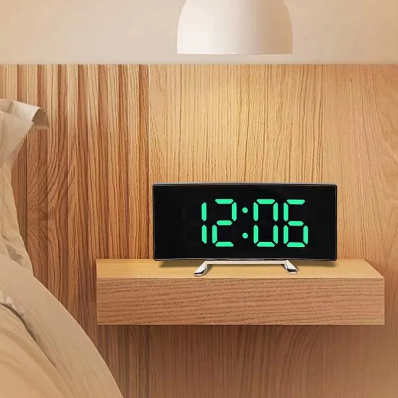 Moktan Sabai LED Mirror Alarm Clock Large Curved Digital Desktop Smart Silent Living Room