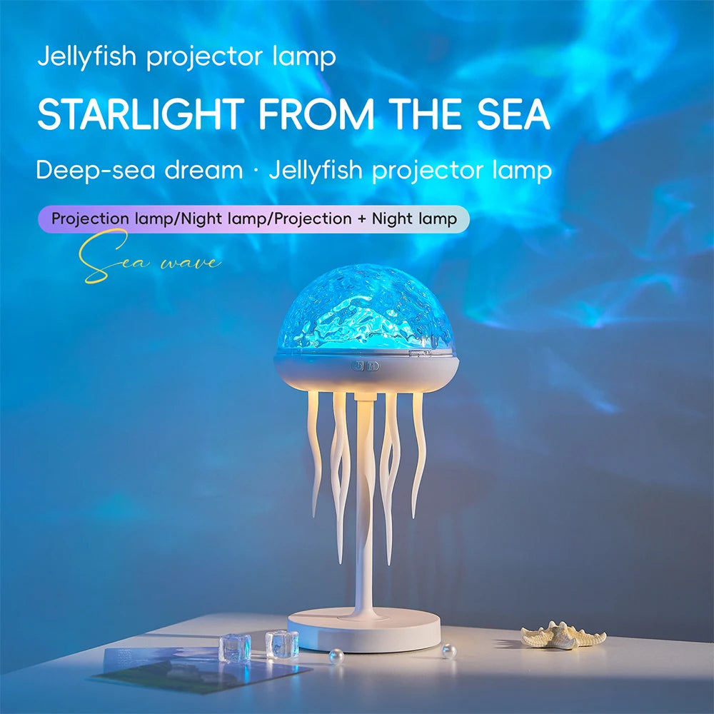 Jellyfish LED Projection Night Light Table Lamp Remote Ocean Ambient Bedroom