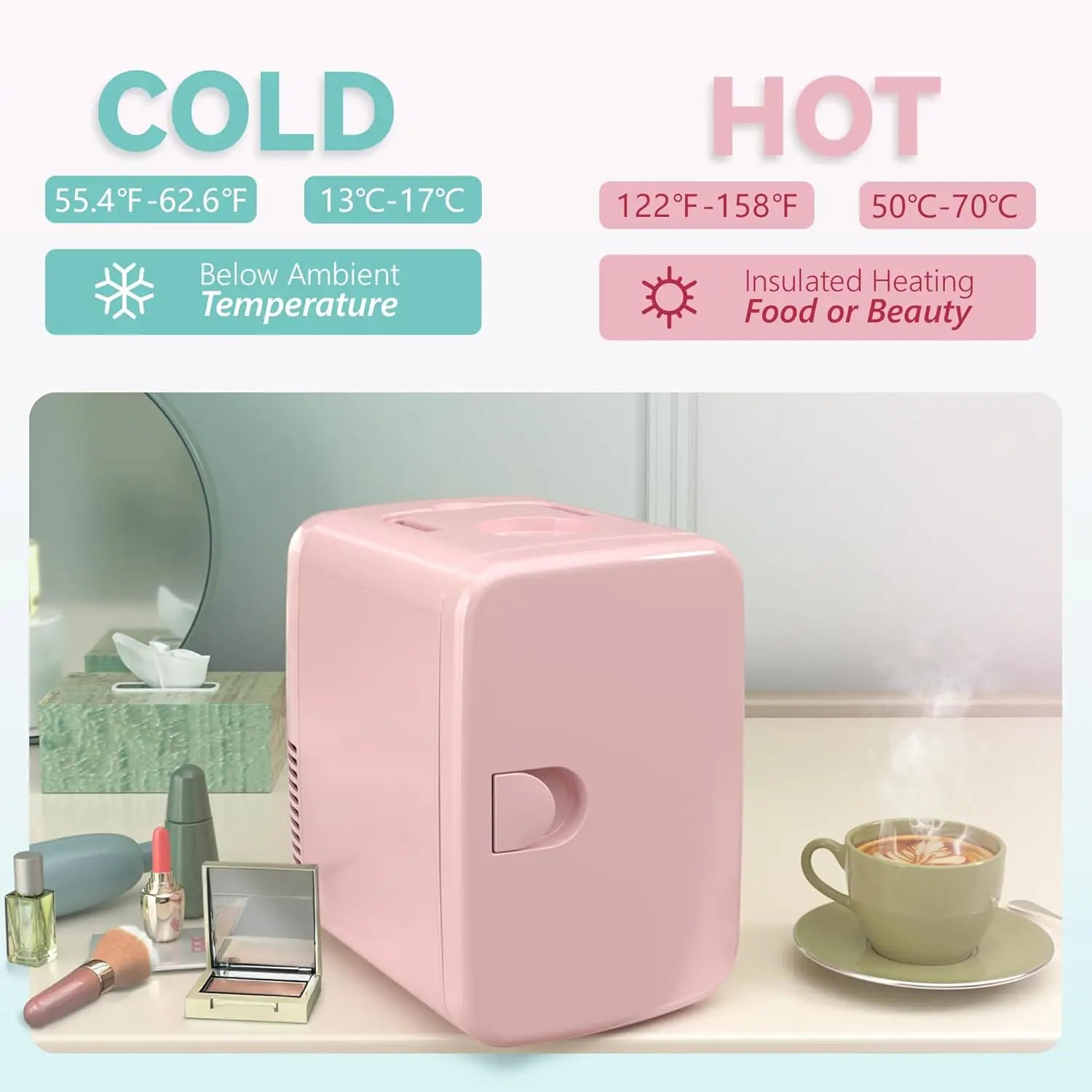 Moktan Sabai Pink 4L Mini Fridge Portable AC/DC Skincare Cosmetics Beverage Cooler