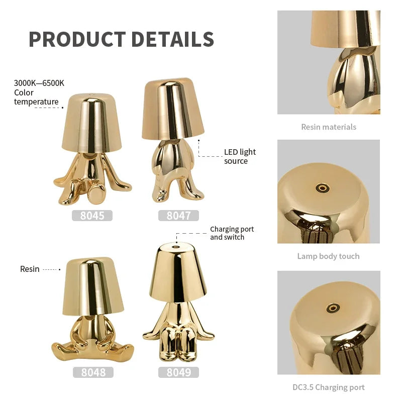 Moktan Sabai Nordic Golden Man Table Lamp LED USB Bedside Light Luxury Modern Room Decor