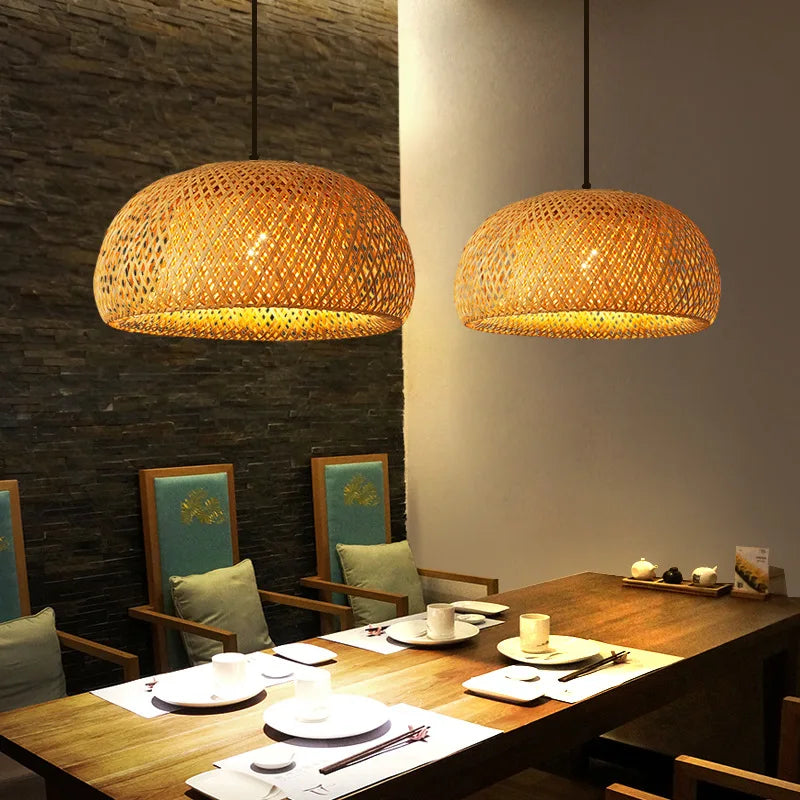 Moktan Sabai Handwoven Bamboo Rattan Pendant Lamp – Natural Wicker LED Hanging Light E27