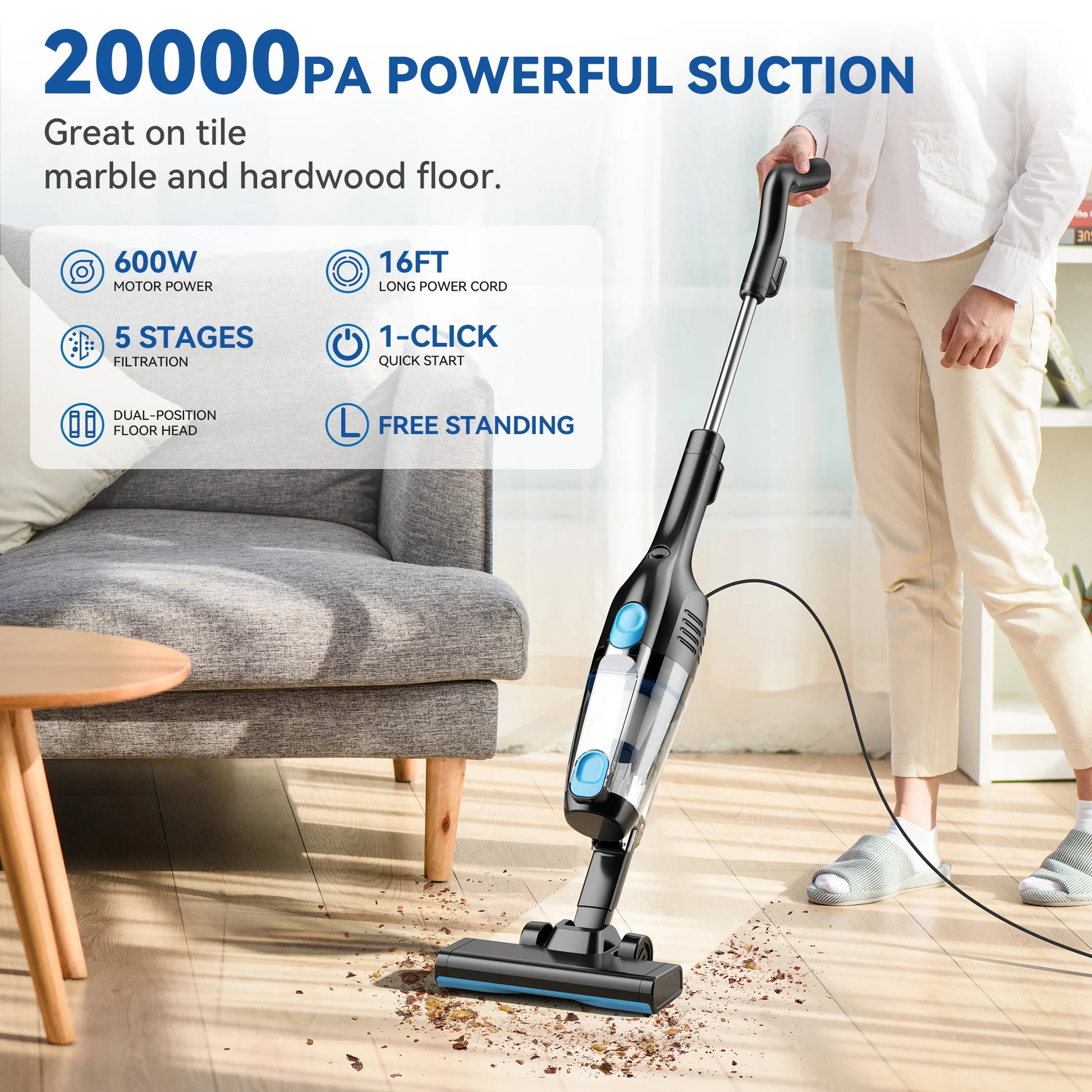 Moktan Sabai Corded Handheld Vacuum Cleaner 16KPa Powerful Suction for Car Hard Floor
