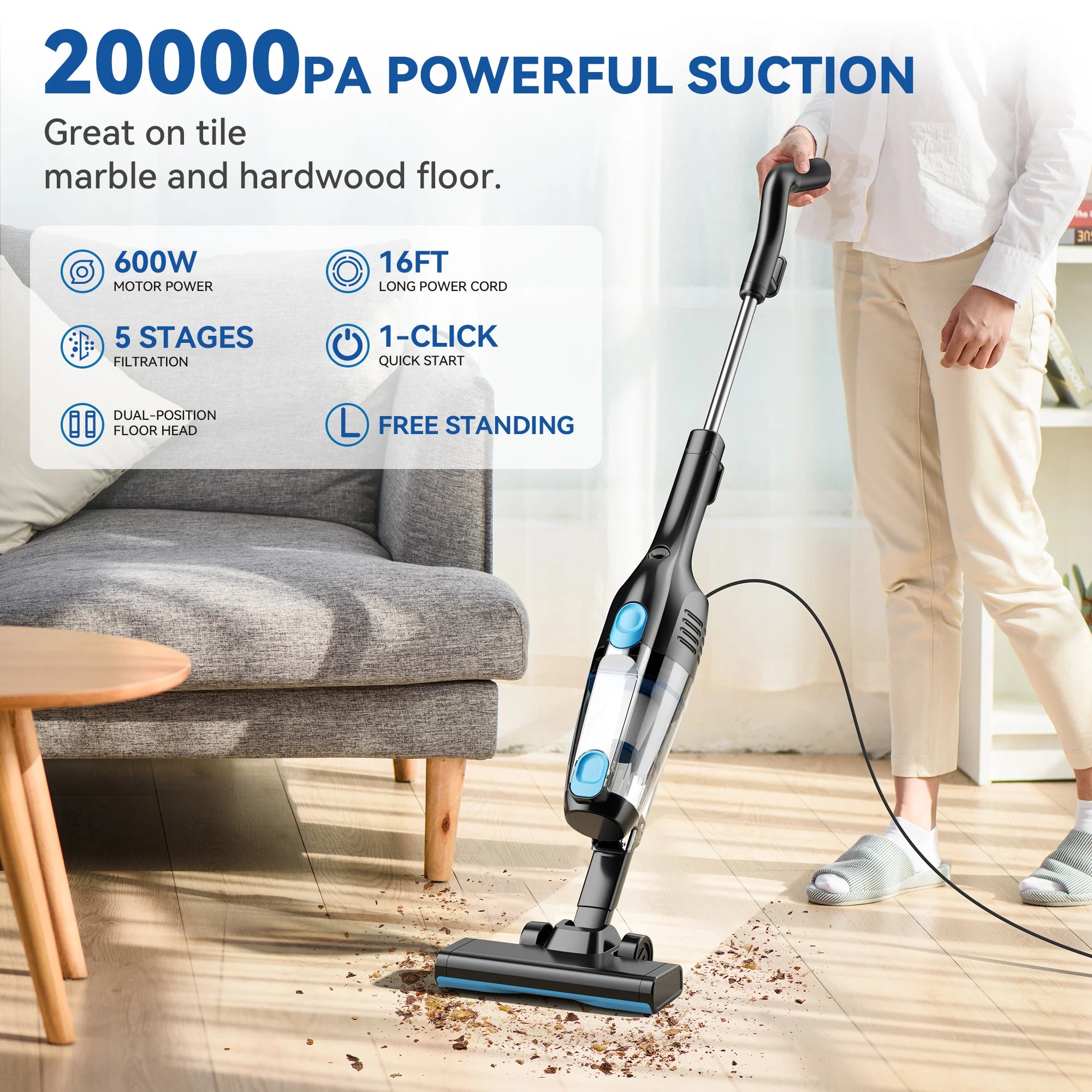 Moktan Sabai Corded Handheld Vacuum Cleaner 16KPa Powerful Suction for Car Hard Floor