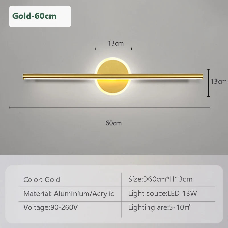 Moktan Sabai LED Mirror Front Wall Light – 40/60cm Gold Black Indoor Lamp for Bathroom & Bedroom