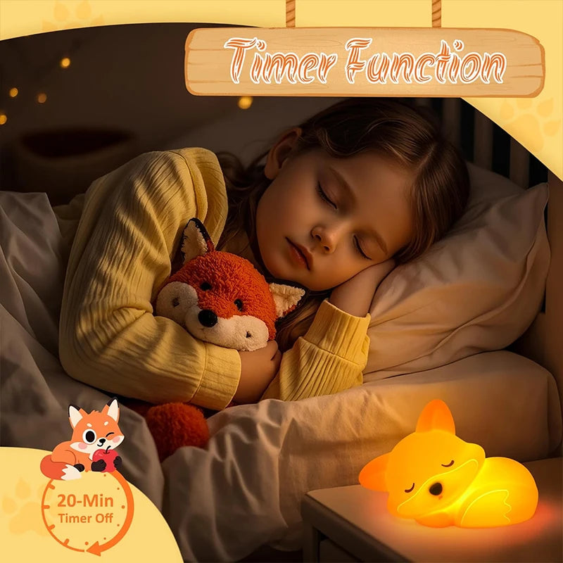 Moktan Sabai FoxyGlow | Squishy LED Fox Night Light with USB Rechargeable Nursery Decor