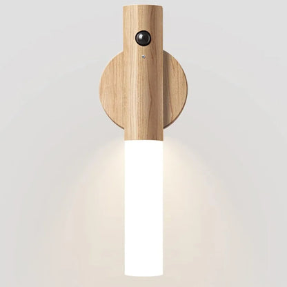 Rechargeable Motion Sensor Wall Sconce – Magnetic Wooden Night Light for Bedroom