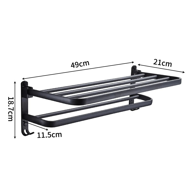 Moktan Sabai Black Towel Rack | Wall Mounted Bathroom Shelf