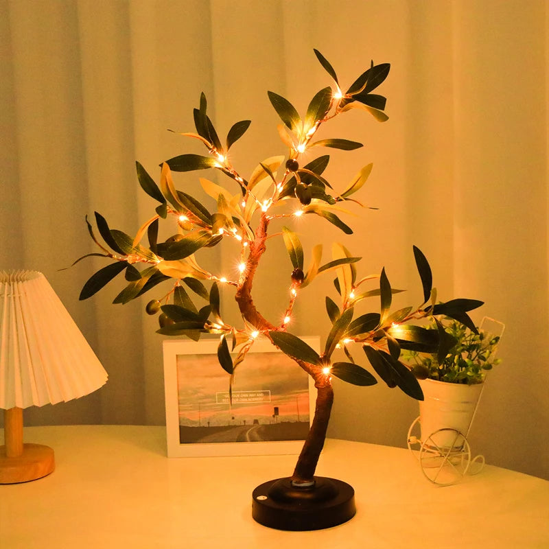 Moktan Sabai LED Tree Lights Green Battery Table Lamp Indoor Outdoor Bedroom Living Room Decor