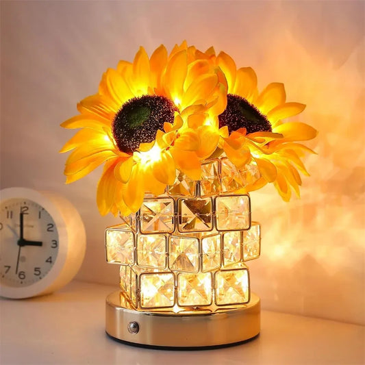 Sunflower Touch LED Table Lamp Rechargeable Night Light 3-Color Dimmable Decor
