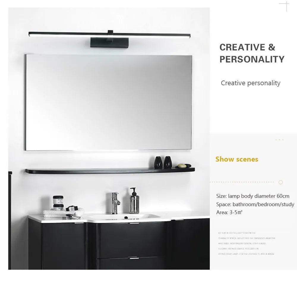 Moktan Sabai LED Bathroom Mirror Light – Waterproof Wall Lamp for Makeup Vanity in White/Black