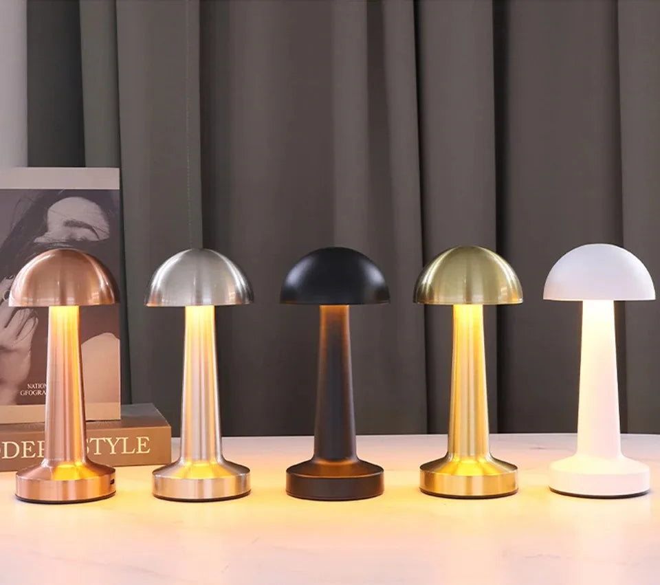 Retro LED Mushroom Table Lamp USB Rechargeable Dimmable Bedside Desk Light