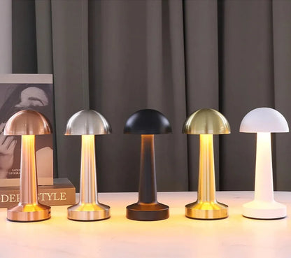 Retro LED Mushroom Table Lamp USB Rechargeable Dimmable Bedside Desk Light