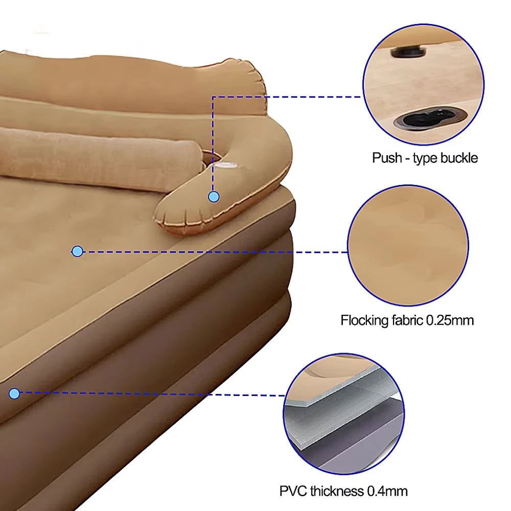 Moktan Sabai Gray 2-Person Inflatable Air Mattress 48cm High Folding Bed for Camping Home
