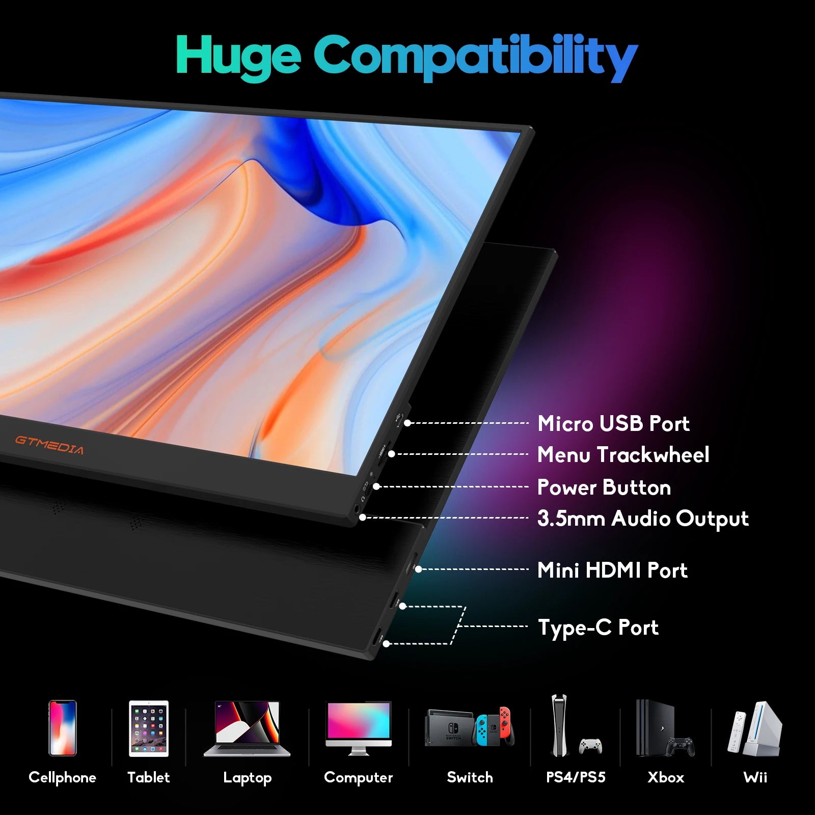 Moktan Sabai 15.6" Portable Monitor GTMEDIA S15 FHD USB-C HDMI Laptop PC Gaming Second Screen