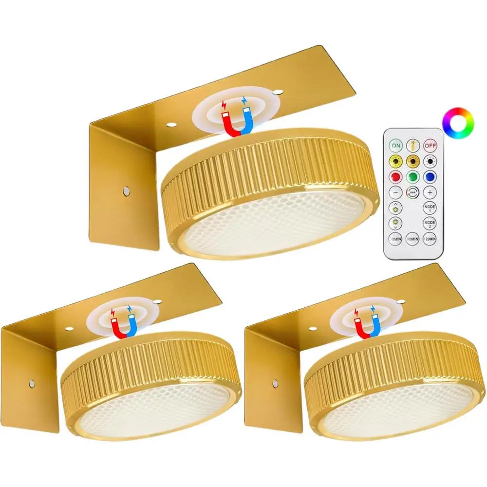 Moktan Sabai 3 Pack Remote Control Picture Lights Battery Powered Dimmable Art Display Lamps Gold