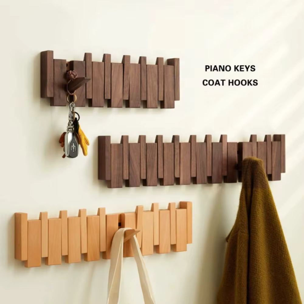 Moktan Sabai Wooden Piano Coat Rack Wall Mounted Solid Wood Hooks 4 6 8 Hook Organizer