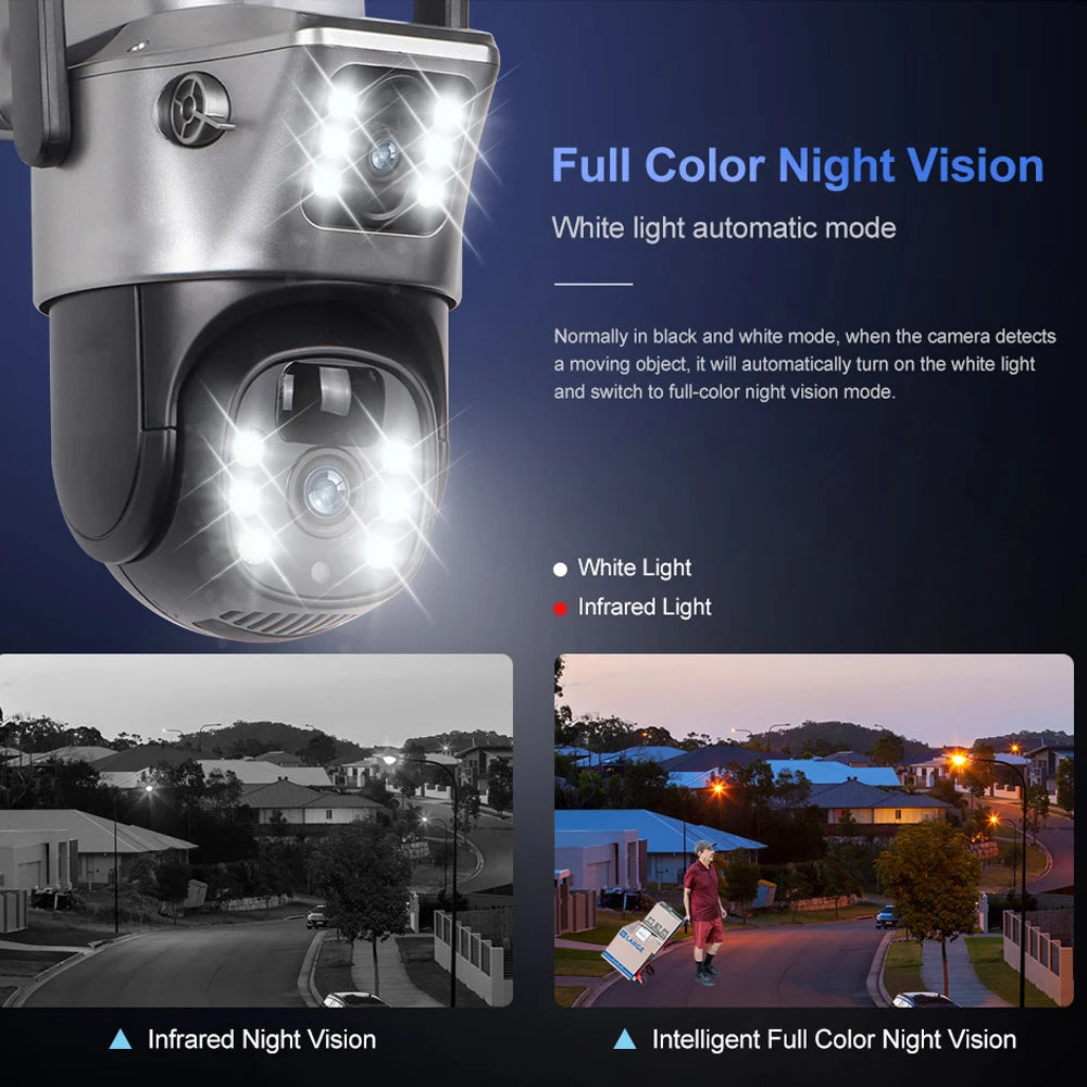 4G WiFi Solar Security Camera Dual Lens 8MP 4K PIR Night Vision Outdoor CCTV