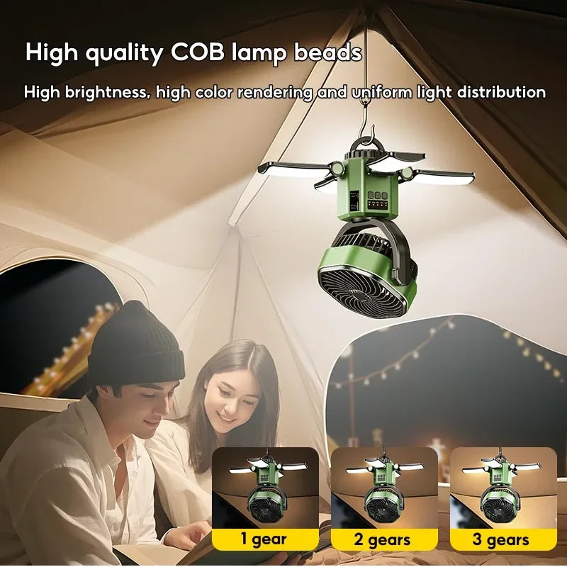 Moktan Sabai Rechargeable Camping Fan | Battery Powered Fan with 6000mAh Battery | Portable Cooling and LED Light for Outdoor Adventures