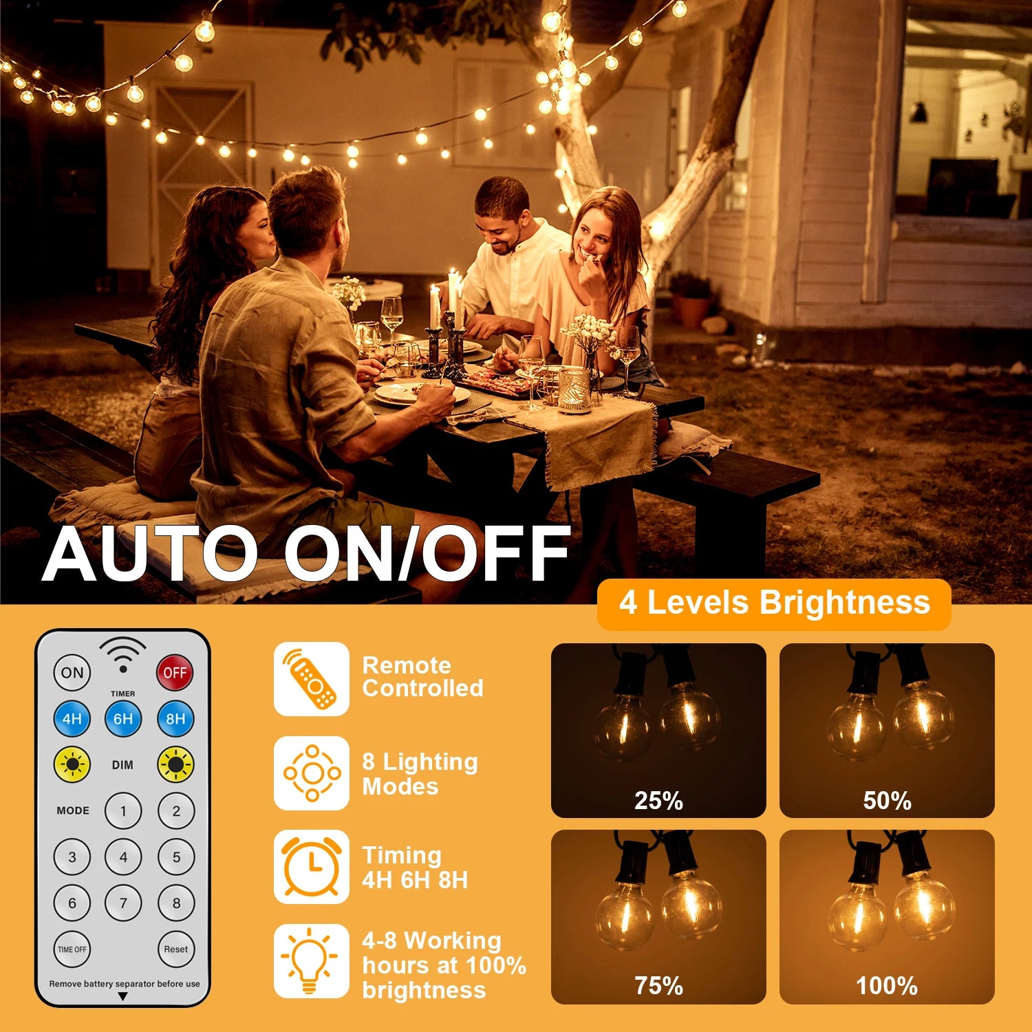 Moktan Sabai LED G40 Solar String Lights Outdoor Waterproof Shatterproof Hanging Lights