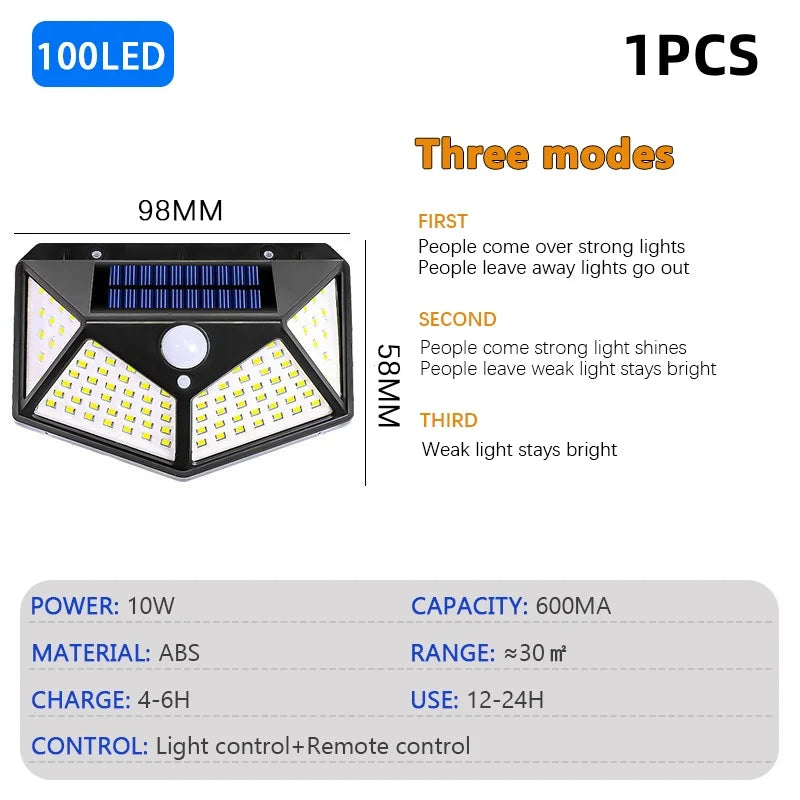 Moktan Sabai 100 LED Solar Motion Sensor Light | Waterproof Outdoor Wall Lamp for Yard Security