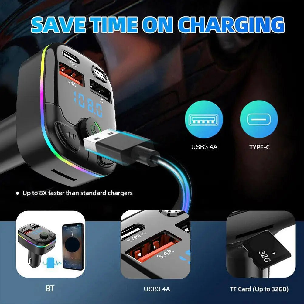 Moktan Sabai Bluetooth 5.0 FM Transmitter Car Charger with PD QC3.0 Fast Charging and Type C Adapter