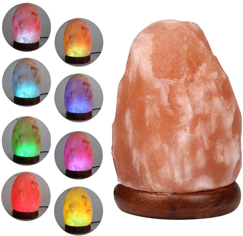 Moktan Sabai Himalayan Salt Lamp 7 Color USB Night Light Wooden Base Table Lamp for Bedroom