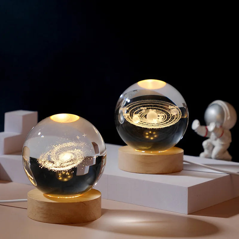 Moktan Sabai Crystal Ball Night Light USB Laser Engraved LED Lamp Gift for Bedroom Decor