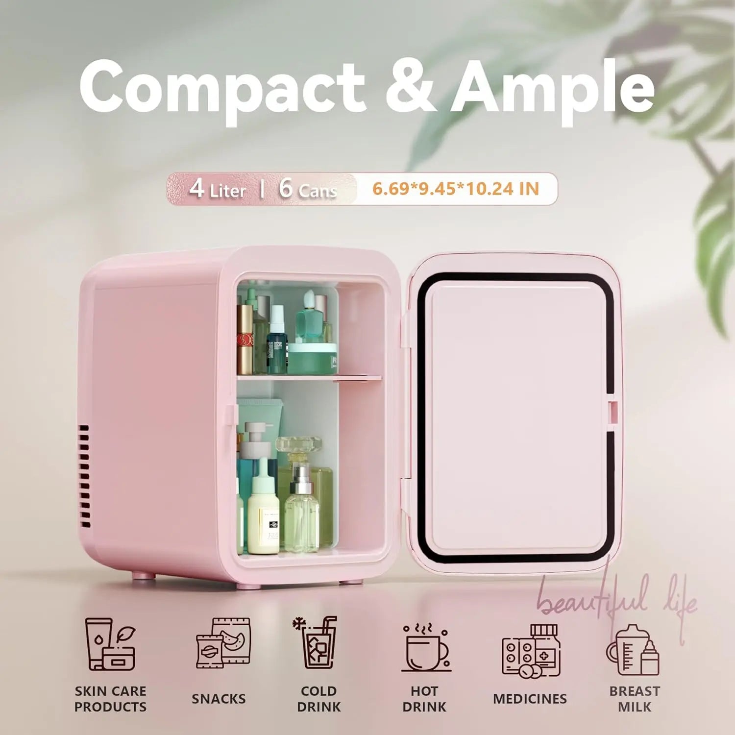 Moktan Sabai Pink 4L Mini Fridge Portable AC/DC Skincare Cosmetics Beverage Cooler