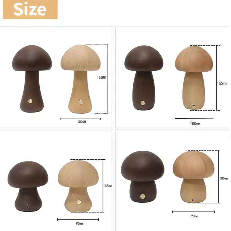 Mushroom Bedside Lamp – Touch-Controlled Dimmable Beech Wood Nightstand Light