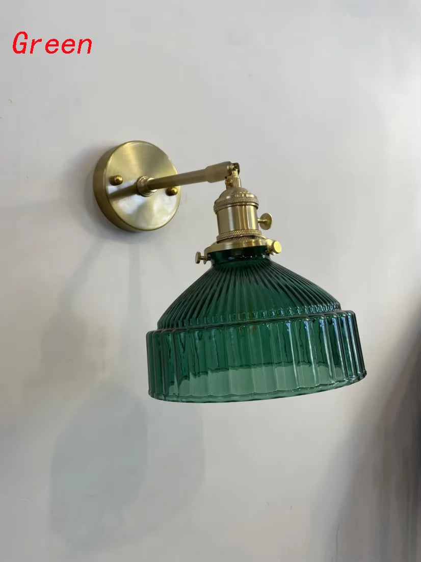 Moktan Sabai Green Glass Wall Sconce – Art Deco Light for Living Room, Hallway & Bedroom green