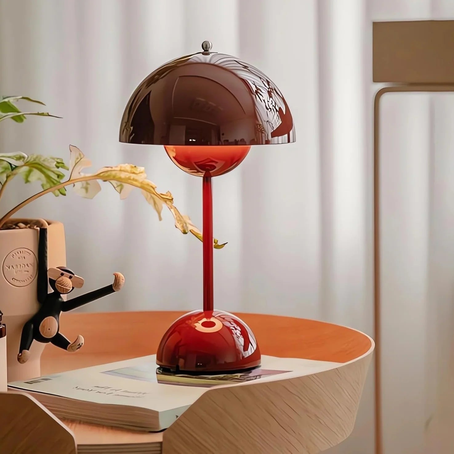 Moktan Sabai Modern Mushroom Night Light Touch Color Changing LED Bedside Lamp for Home Décor Burgundy